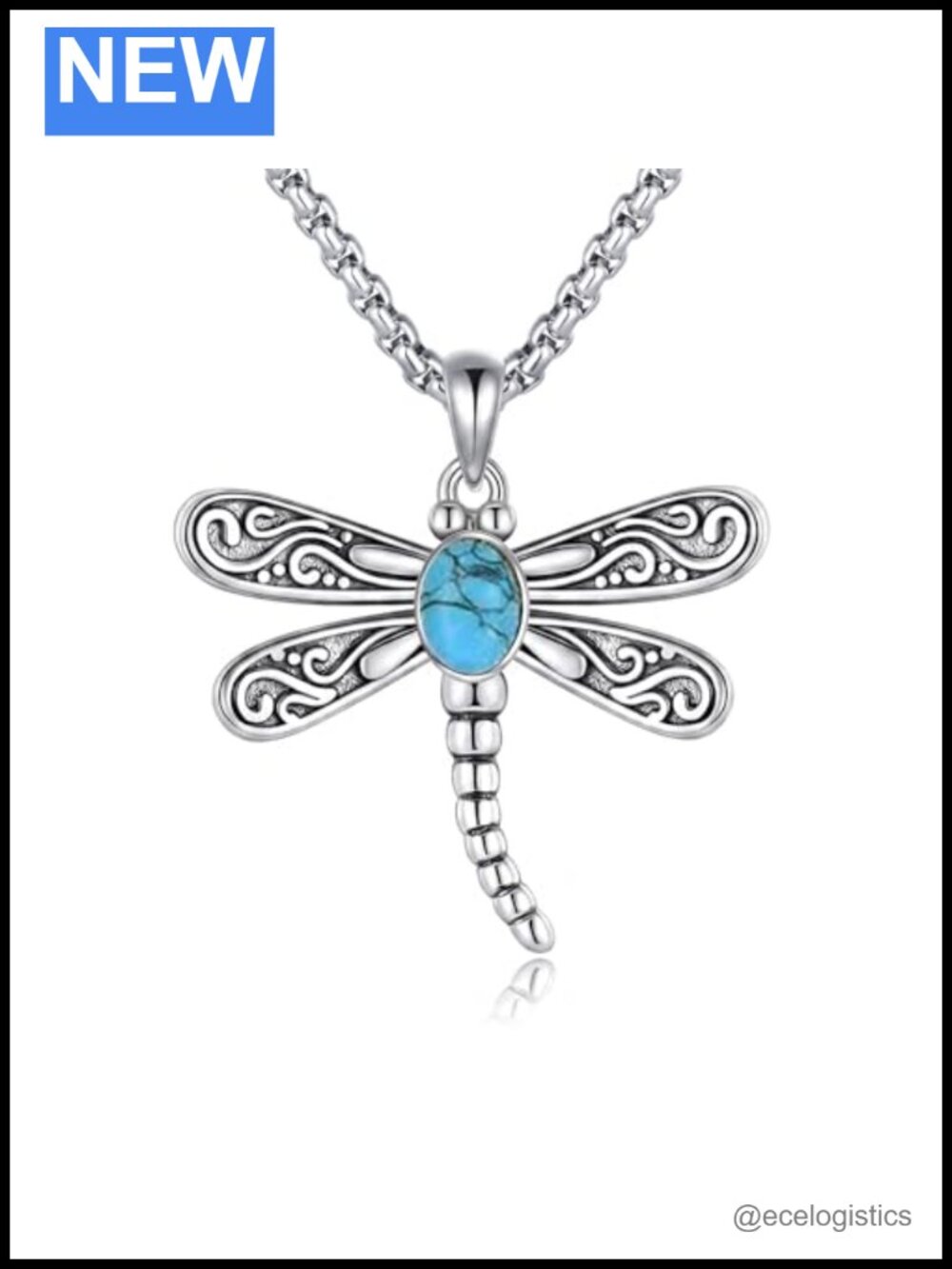18K White Gold Plated Dragonfly Pendant Necklace 20in